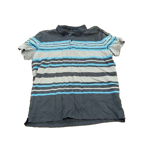 J. Lindeberg Quentin Lux Polo Shirt Slim Fit Short Sleeves Striped Gray Blue XL - Picture 1 of 7